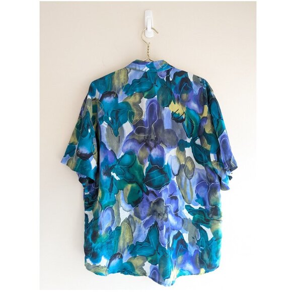 Vintage Emblem Silk Abstract print button down shirt - Picture 2 of 5